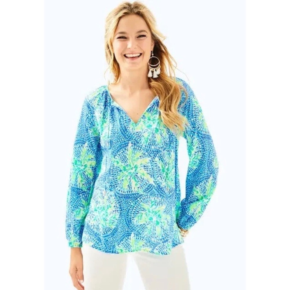Lilly Pulitzer Willa Top in a blue and green  Blouse Large